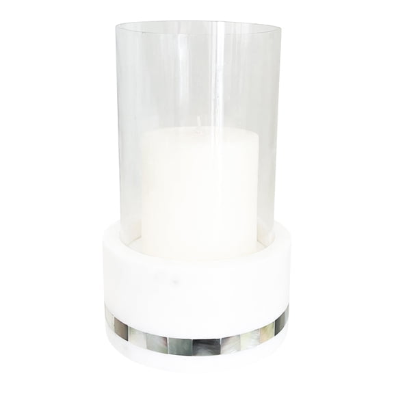 White Marble Grey Pearl Hurricane Candle Holder
