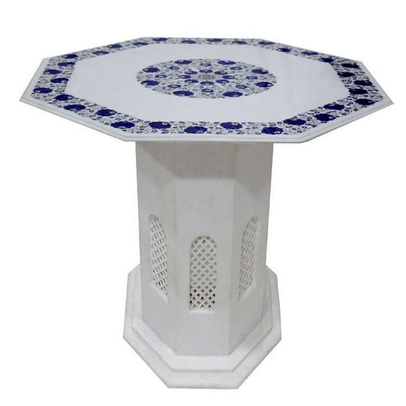 White Marble Inlay Coffee & End Tables - Decorative Round Living Room Furniture, Elegant Table Tops-60 Inch