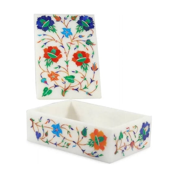 White Marble Inlay Jewellery Box For Love, Peace & Prosperity