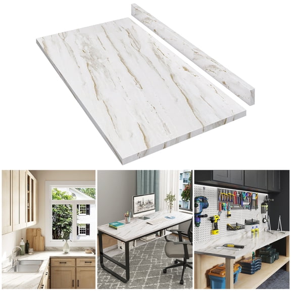 White Marble Laminate Countertop, 48" x 25.56" DIY Wood Tabletop for Office Desk, Kitchen Table, Laundry Room Washer Dryer Counter Space, Plywood Table Top