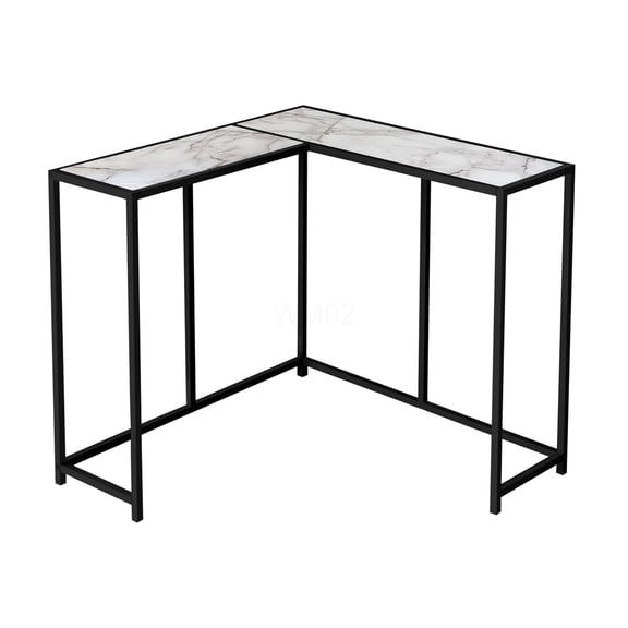 White Marble Look Console Table with Black Metal Frame, Corner Accent Table for Living Room, Entryway, Narrow Sofa Table, Bedroom Side Table