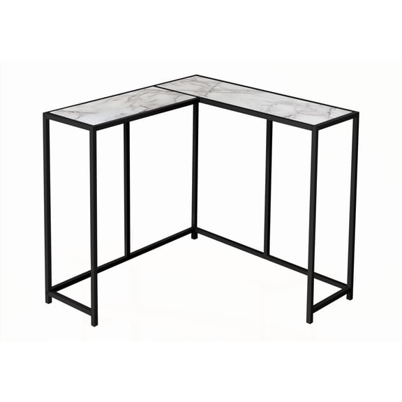 White Marble Look Laminate Console Table with Black Metal Frame | Corner Design | Living Room