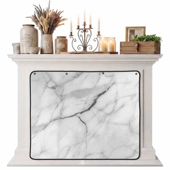 White Marble Magnetic Fireplace Cover, Fireplace Draft Blocker, Modern Geometric Abstract Minimalist Crack Fireplaces Blanket for Heat Loss/Cold Air, Fireplaces Draft Stopper Cover for Inside 36"x27"