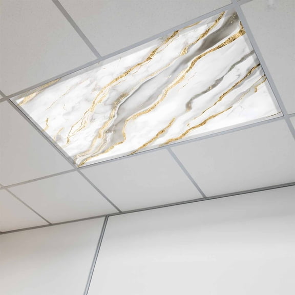 White Marble Magnetic Fluorescent Light Covers for Ceiling Lights 2 x 4 Feet, Abstract Modern Yellow Crack Art Office Classroom Kitchen Drop Ceiling Light Covers Lighting Filters Shade Panel 1 Pack