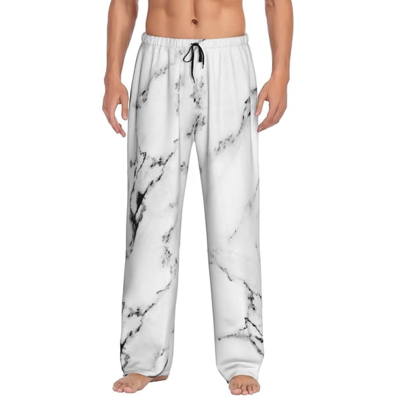 White Marble Men's Pajama Pants Soft Breathable Sleep Lounge Pants With Pockets, Elastic Waist Pjs Bottoms For Nightwear & Home Xx-Large