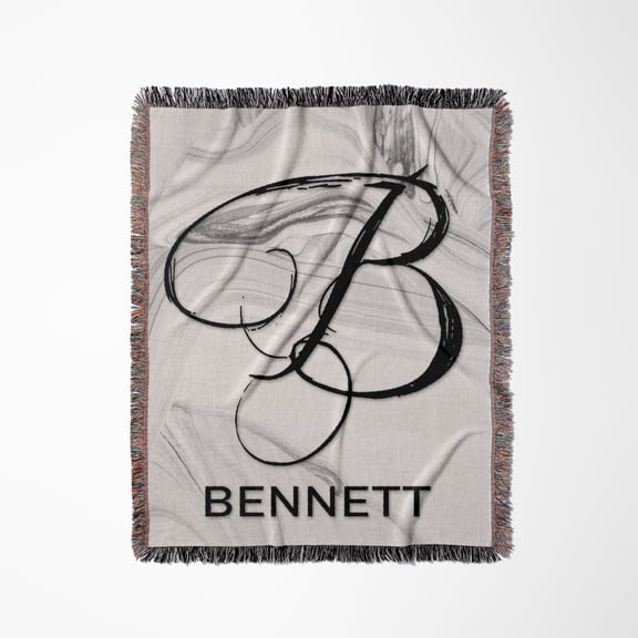 White Marble Monogram B Bennett, Woven Blanket