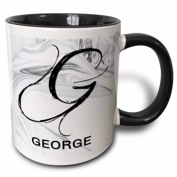 3drose, White Marble Monogram G - George, 11oz Two-tone Black Mug
