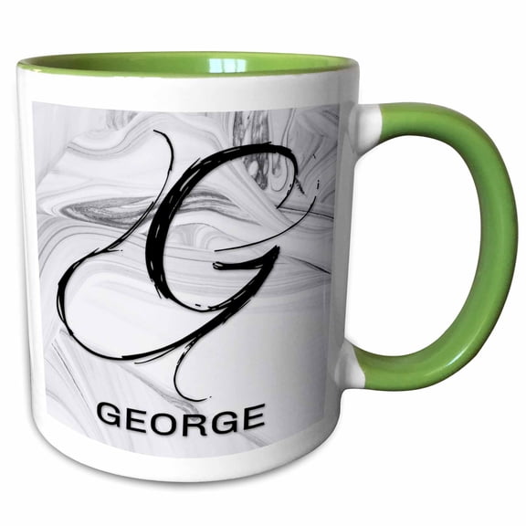 3drose, White Marble Monogram G - George, 11oz Two-tone Green Mug