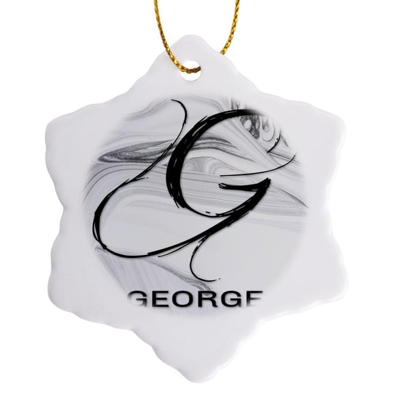 3drose, White Marble Monogram G - George, 3 inch Snowflake Porcelain Ornament