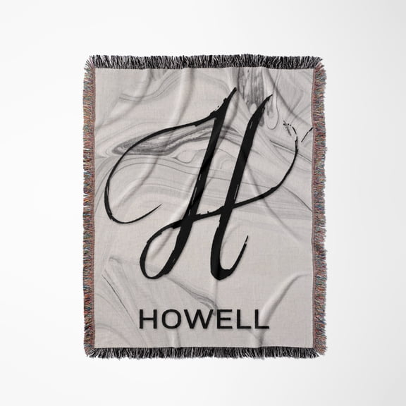 White Marble Monogram H - Howell, Woven Blanket