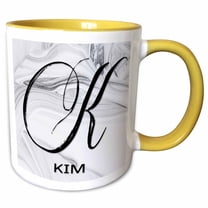 3drose, White Marble Monogram K - Kim, 11oz Two-tone Yellow Mug