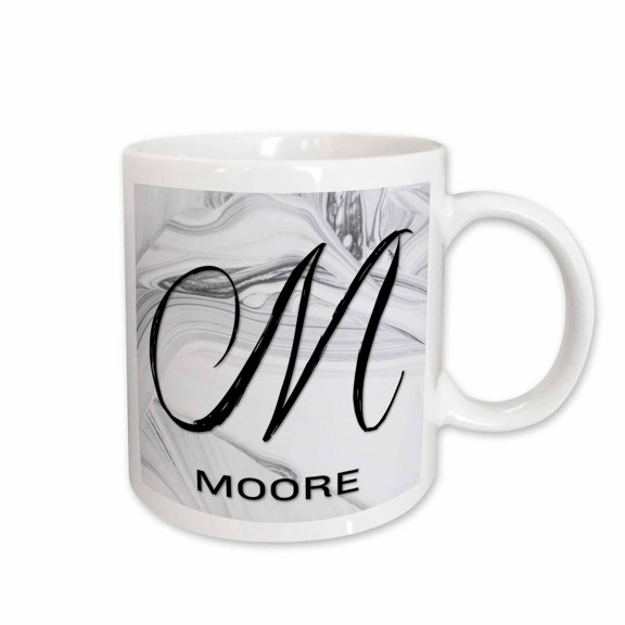 3drose, White Marble Monogram M - Moore, 11oz Mug