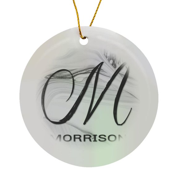 3drose, White Marble Monogram M - Morrison, Circle Porcelain Ornament