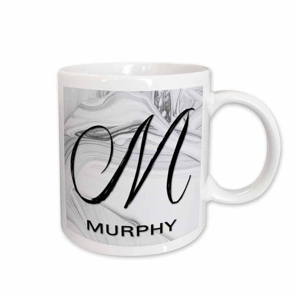 3drose, White Marble Monogram M - Murphy, 11oz Mug