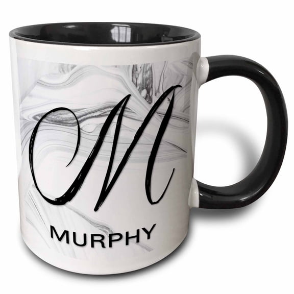 3drose, White Marble Monogram M - Murphy, 15oz Two-tone Black Mug