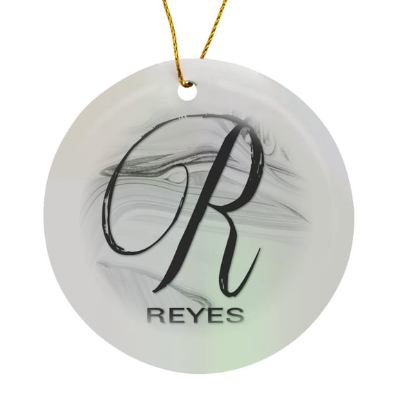 3drose, White Marble Monogram R - Reyes, Circle Porcelain Ornament