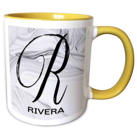 3drose, White Marble Monogram R - Rivera, 15oz Two-tone Yellow Mug