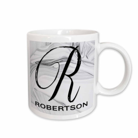 3drose, White Marble Monogram R - Robertson, 11oz Mug