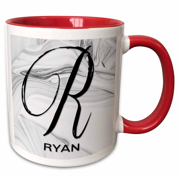 3drose, White Marble Monogram R - Ryan, 15oz Two-tone Red Mug
