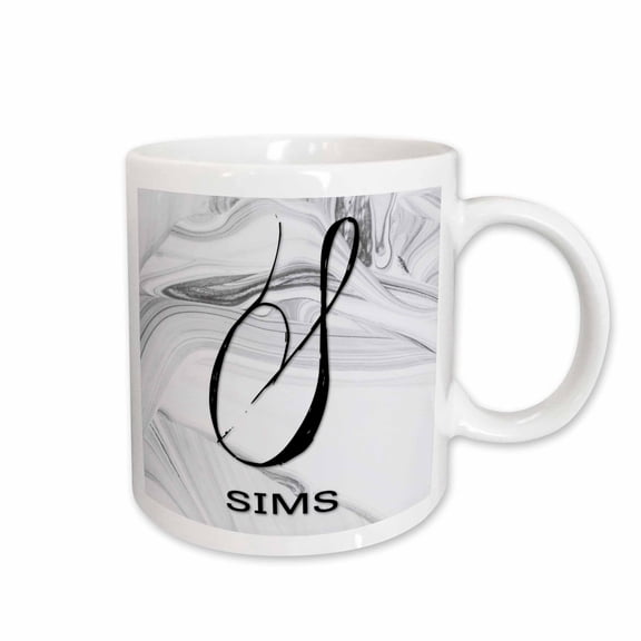 3drose, White Marble Monogram S - Sims, 15oz Mug