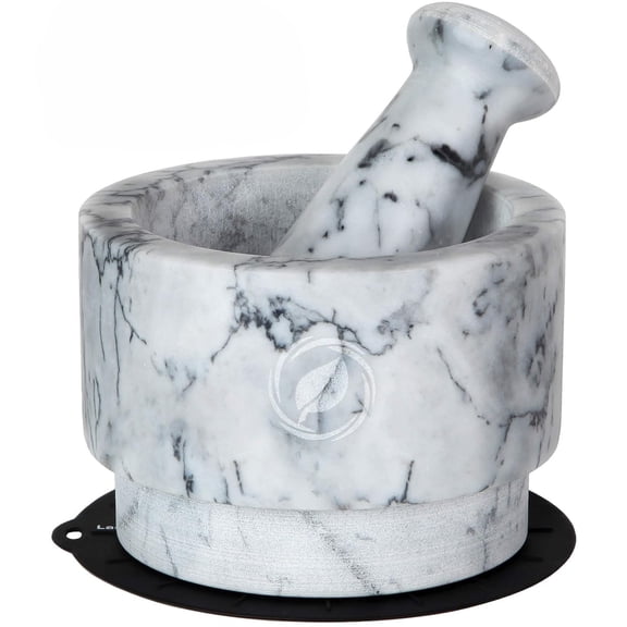 White Marble Mortar and Pestle Set - Heavy Duty Stone Spice Grinder 2.1 Cup Capacity, 5.5-Inch Reversible for Guacamole, Pesto, Spices Lar