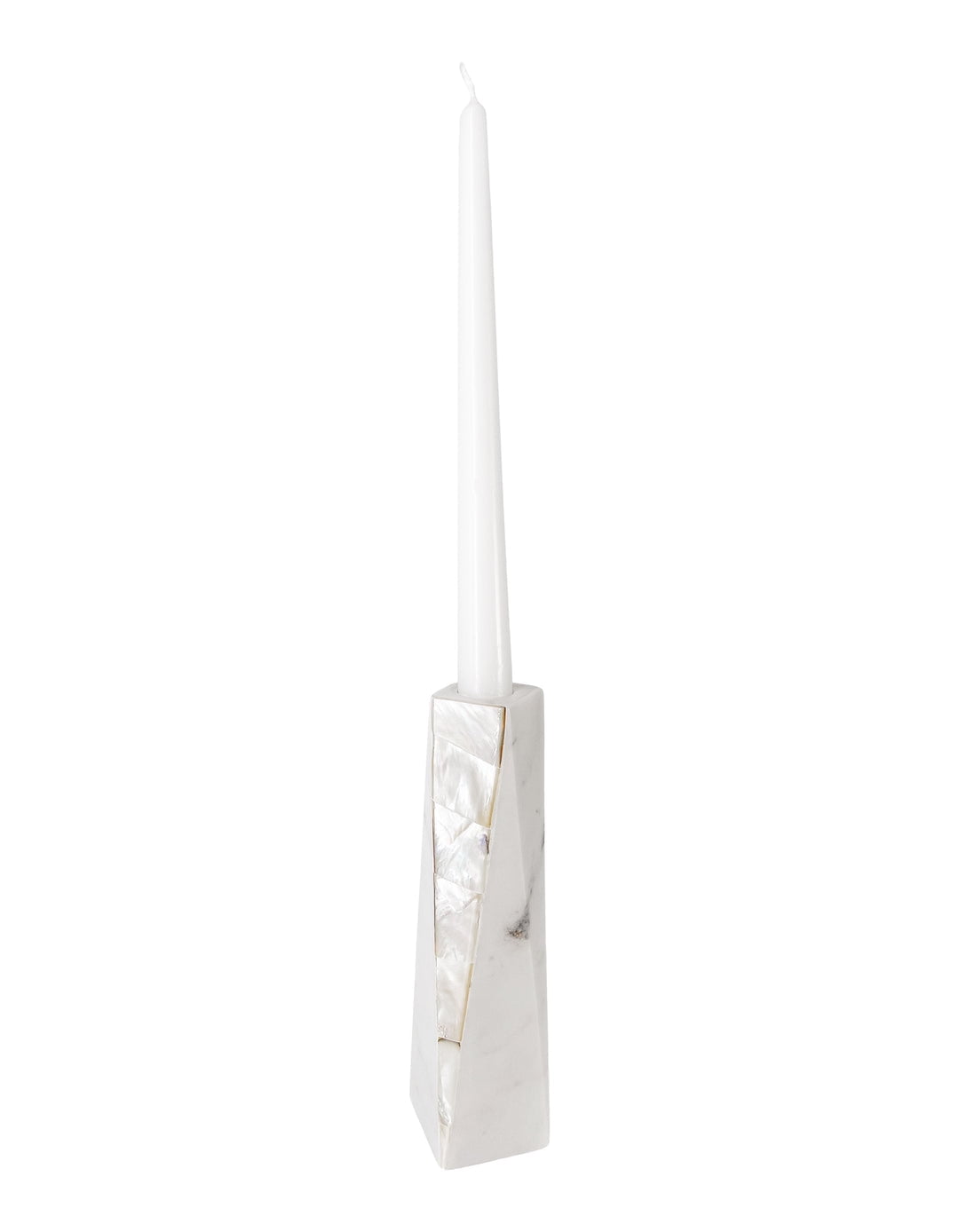 Anaya 8" White Marble & Mother of Pearl Large Candle Holder