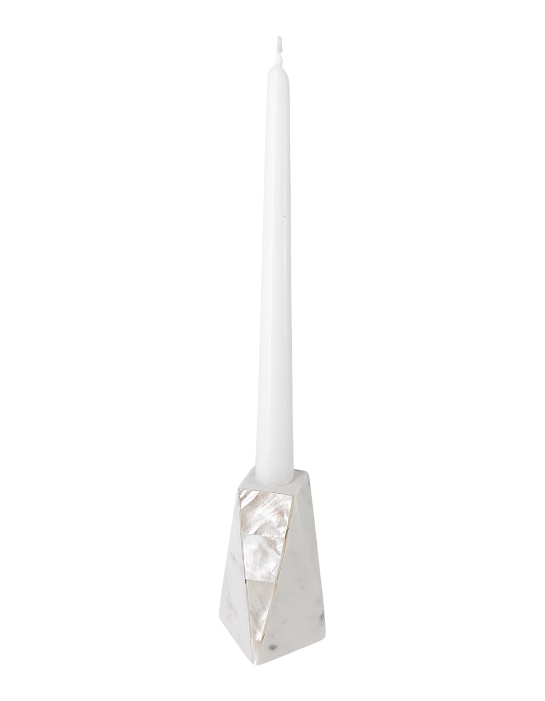 White Marble and Mother of Pearl Tabletop Candlestick
