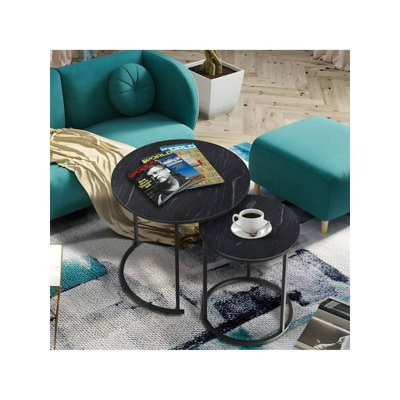 White Marble Nesting Coffee Table For Small Place 24 In 2 Sets High Side End Sofa Table Nightstand Modern Furniture Living Room Cabin Bed Room Dining RoomGarden 4 You (White Marble)