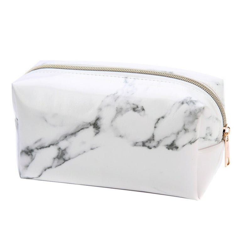 White Marble PU Stationery Pencil Case Pouch Makeup Bag with Gold Zip for  Girls Woman's Teenagers