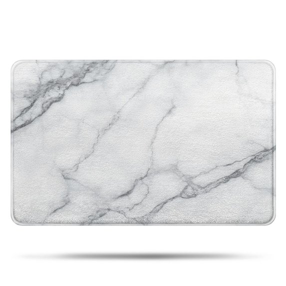 Marbeled Pattern White Marble Pattern Bathroom Rug, Microfiber Bathroom Runner Rug with ...