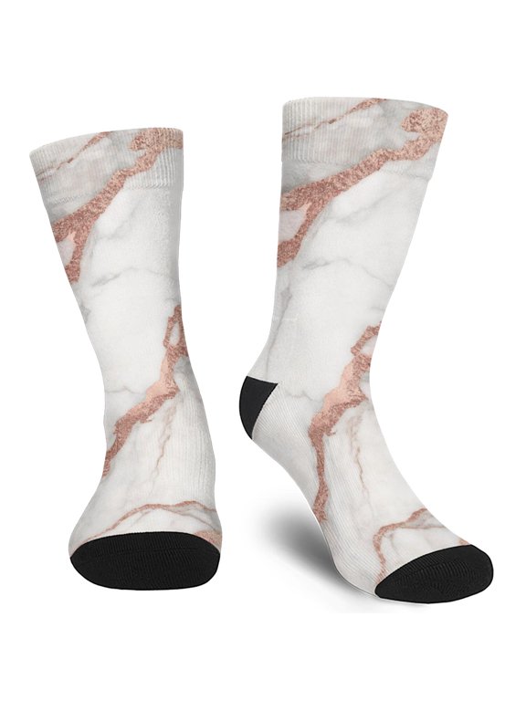 White Marble Pattern Men's Mid-calf Crew Socks, Running Sports Socks with Reinforced Heel & Toe, Breathable Durable Gifts Ideas for Holiday Birthday Gifts