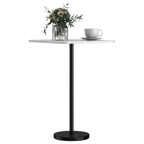 White Marble Pattern Side Table with Black Metal Frame - Modern Square End Table for Living Room & Bedroom