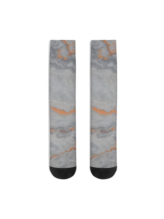 White Marble Pattern Women's Crew Socks, Mid-calf Polyester Running Athletic Socks with Reinforced Heel & Toe, Moisture Wicking Gifts Ideas for Holiday Birthday Gifts