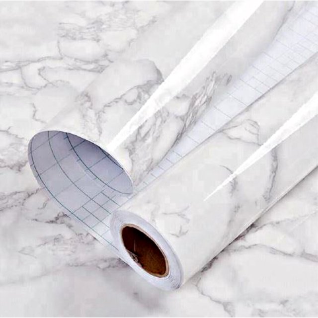 White Marble Peel and Stick Wallpaper 24"W x 195"L Self Adhesive, Gloss