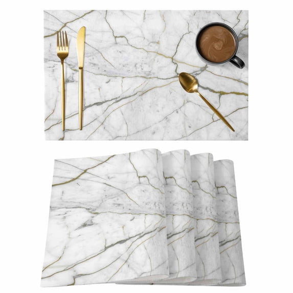 White Marble Placemats Set of 4, Modern Abstract Art Ink Painting Placemats for Dining Table, Place Mats for Kitchen Tabletop, Waterproof Wipeable Dining Table Mats Set