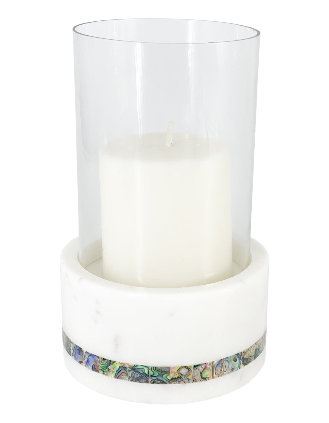 White Marble and Mother-of-Pearl Hurricane Candle Holder