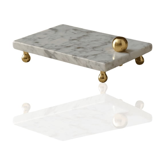 White Marble Rectangular Serving Board With Gold Sphere Detail