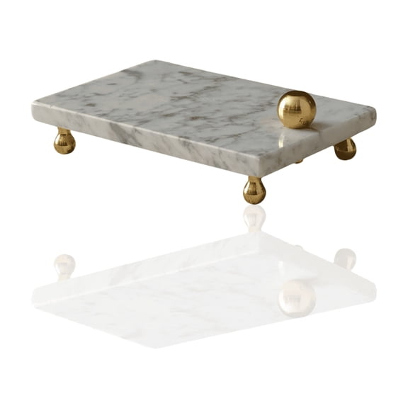 White Marble Rectangular Serving Board With Gold Sphere Detail