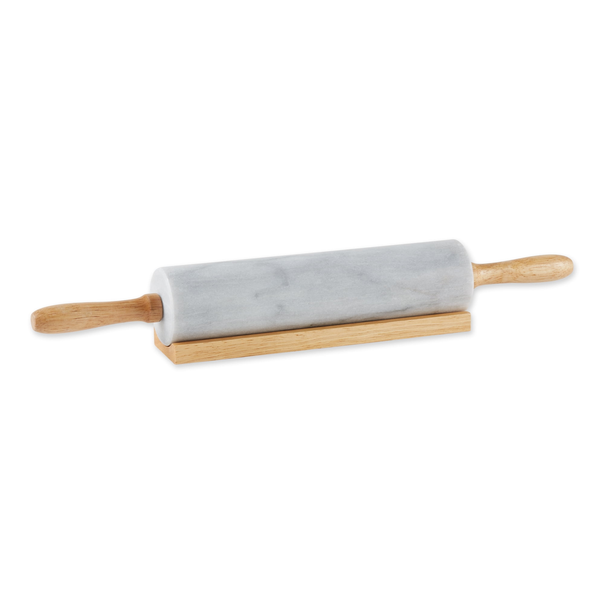 White Marble Rolling Pin with Wooden Handles and Stand