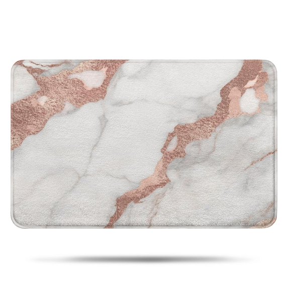White Marble Rose Gold Line Pattern Bathroom Rugs Mat,Non Slip Microfiber Bathroom Rug,Rubber Backing,Soft Bathroom Mats for Bathroom Floor,Tub and Shower,17x27in(43x68cm)