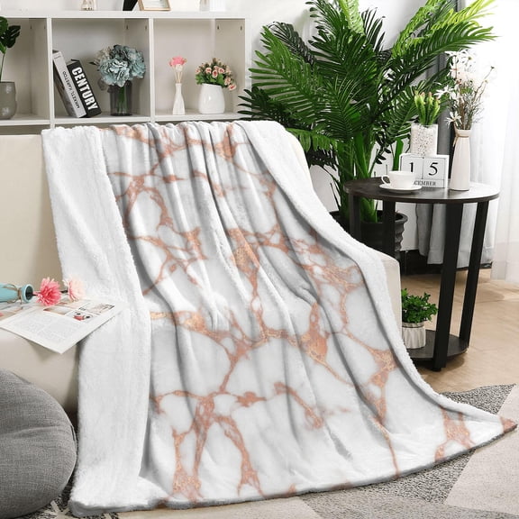 White Marble Rose Gold Line Pattern Blanket,Comfortable Soft Flannel Throw Blanket,All Season,Warm Lightweight Blankets for Sofa Bed Couch Living Room Chair,50"x60"