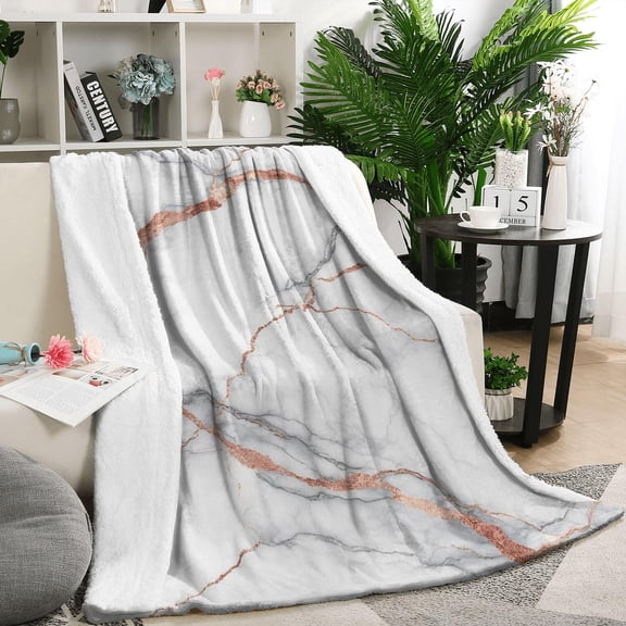 White Marble Rose Gold Line Pattern Blanket,Comfortable Soft Flannel Throw Blanket,All Season,Warm Lightweight Blankets for Sofa Bed Couch Living Room Chair,50"x60"