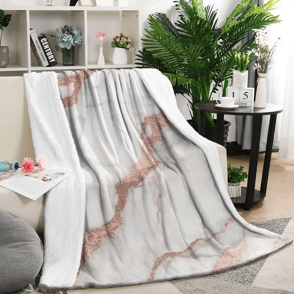 White Marble Rose Gold Line Pattern Blanket,Comfortable Soft Flannel Throw Blanket,All Season,Warm Lightweight Blankets for Sofa Bed Couch Living Room Chair,50"x60"
