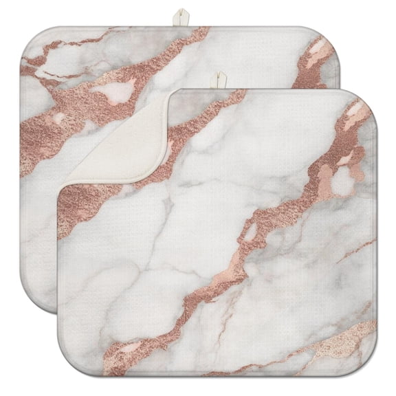 White Marble Rose Gold Line Pattern Dish Drying Mat for Kitchen 1 Pack, Ultra Absorbent Microfiber Dishes Drainer Mats,16"x18"