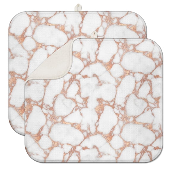 White Marble Rose Gold Line Pattern Dish Drying Mat for Kitchen 1 Pack, Ultra Absorbent Microfiber Dishes Drainer Mats,16"x18"