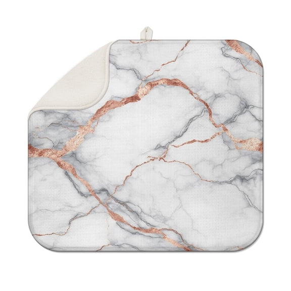 White Marble Rose Gold Line Pattern Dish Drying Mat for Kitchen 1 Pack, Ultra Absorbent Microfiber Dishes Drainer Mats,16"x18"