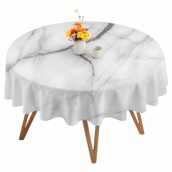 White Marble Round Tablecloth 54 inches Grey White Abstract Art Waterproof Oil-Proof Table Cloth Round Table Cover for Holiday Party Picnic Dinner Decor Indoor and Outdoor Use