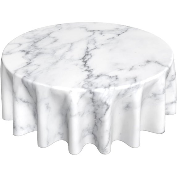 White Marble Round Tablecloth 60 Inch Ruitic Black and Grey Table Cloth Waterproof Fabric Farmhouse Abstract Tablecloths Decorative for Holiday Party Picnic