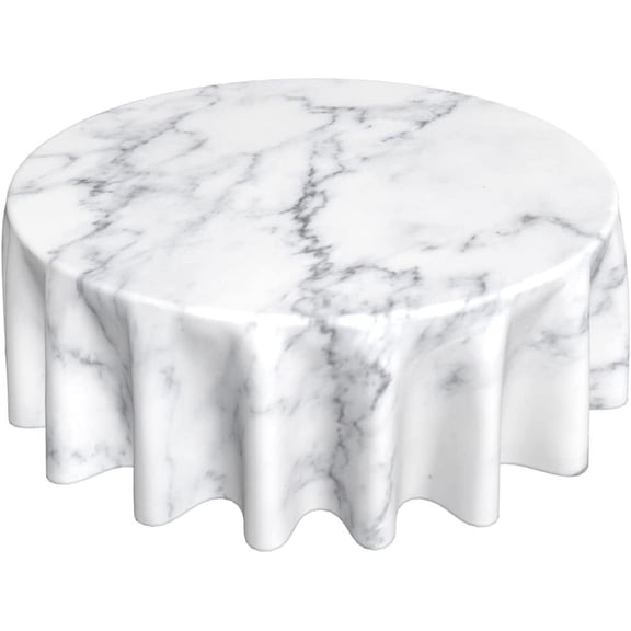 White Marble Round Tablecloth 60 Inch Ruitic Black and Grey Table Cloth Waterproof Fabric Farmhouse Abstract Tablecloths Decorative for Holiday Party Picnic