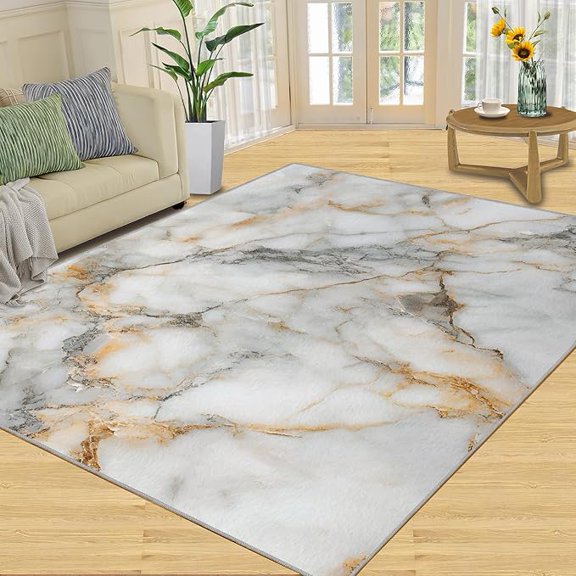 White Marble Rugs for Bedroom, Luxury Agate Textured Area Rug, Gray Marble Rug for Kitchen Living Room Bedroom Dining Room 5 x 7ft